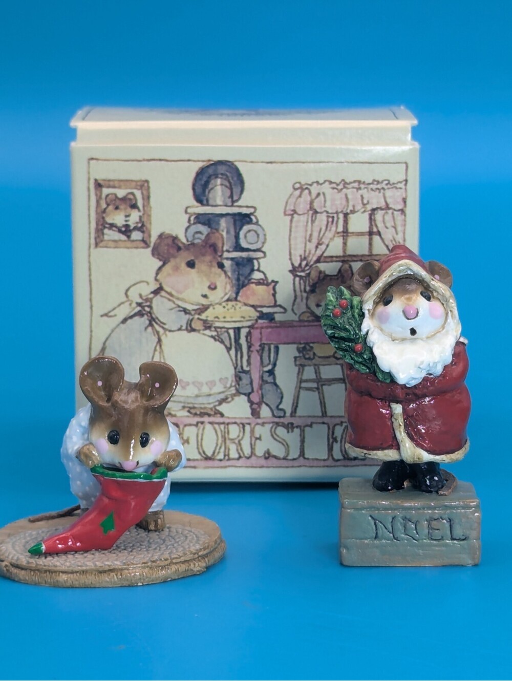 Vintage Wee Forest Folk Christmas Red Noel M-164 & ChrisMouse Stocking M-142Box